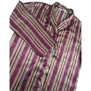 VICTORIAS SECRET Vintage Satin Sleep Shirt Burgundy Gold Women's Size XS FLAW